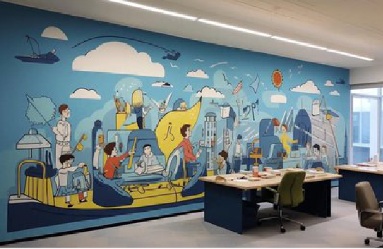 富平办公室墙绘的特点。
